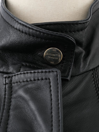 Excellent Elisabetta Franchi Black Leather Coat Size M