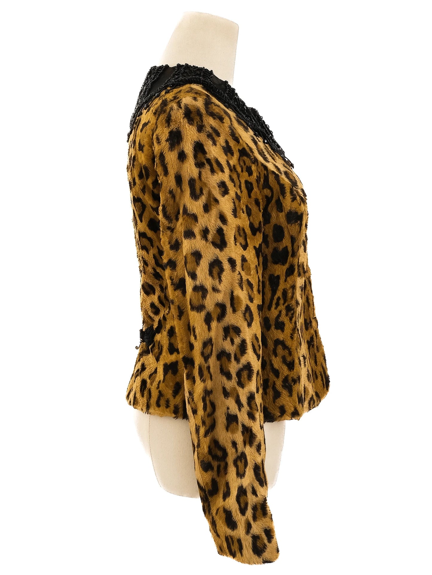 excellent blumarine leopard print jacket with beaded collar, size xs