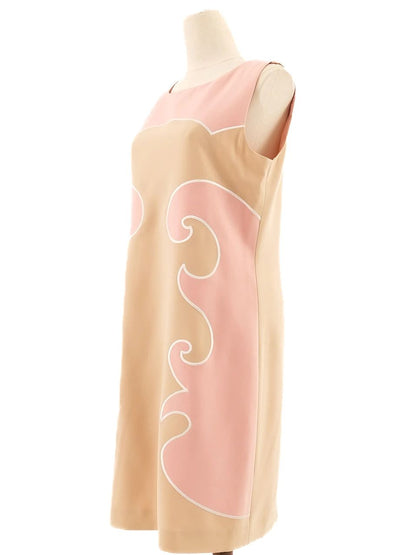 Excellent Moschino Sleeveless Shift Dress Size L Beige Pink Triacetate
