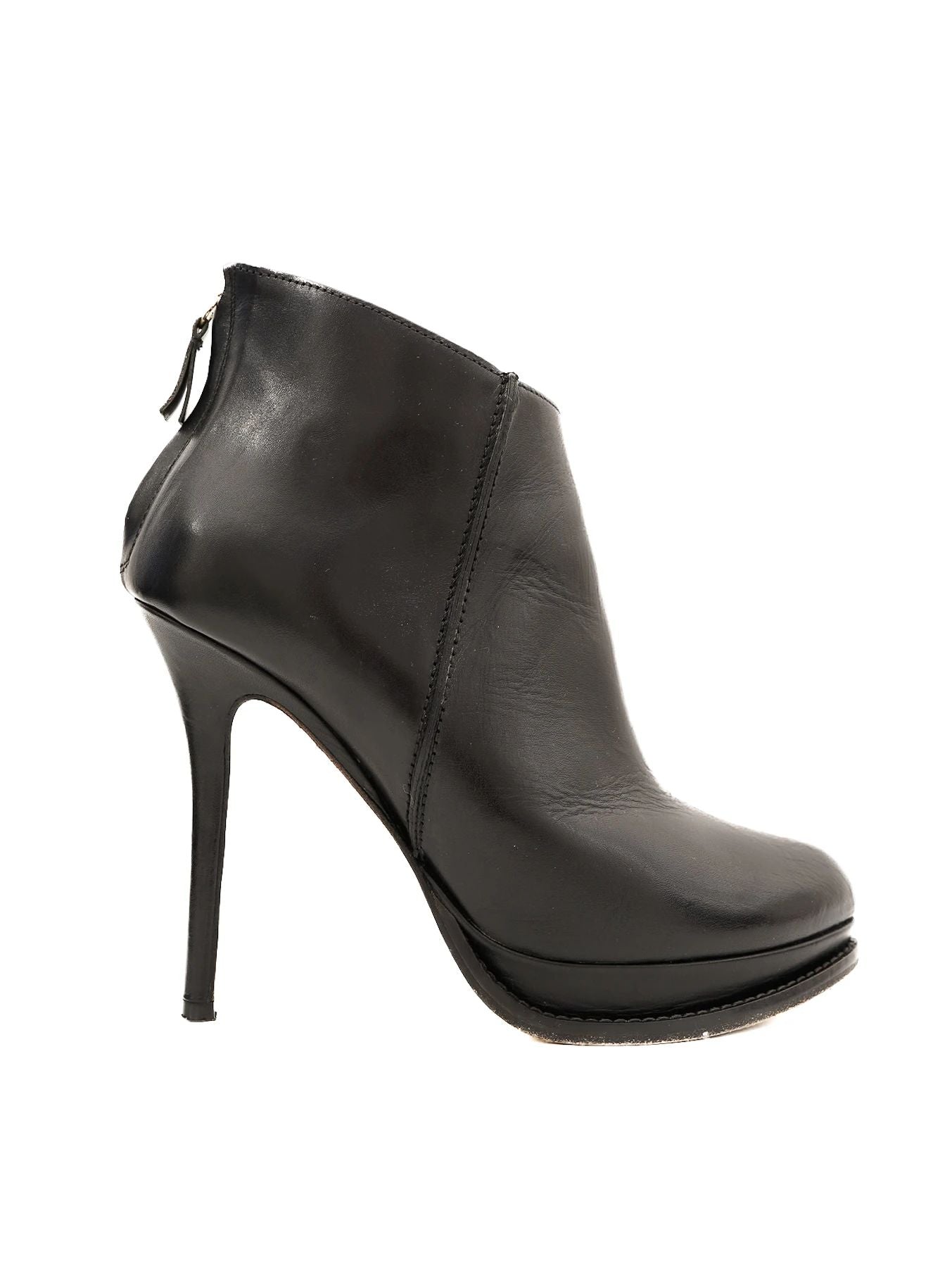 excellent maxco black leather high-heeled ankle boots size 38