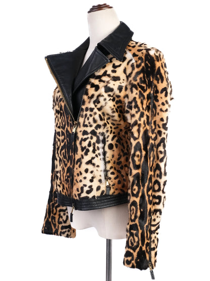 Excellent Etro Leopard Print Leather Jacket with Black Accents Size M