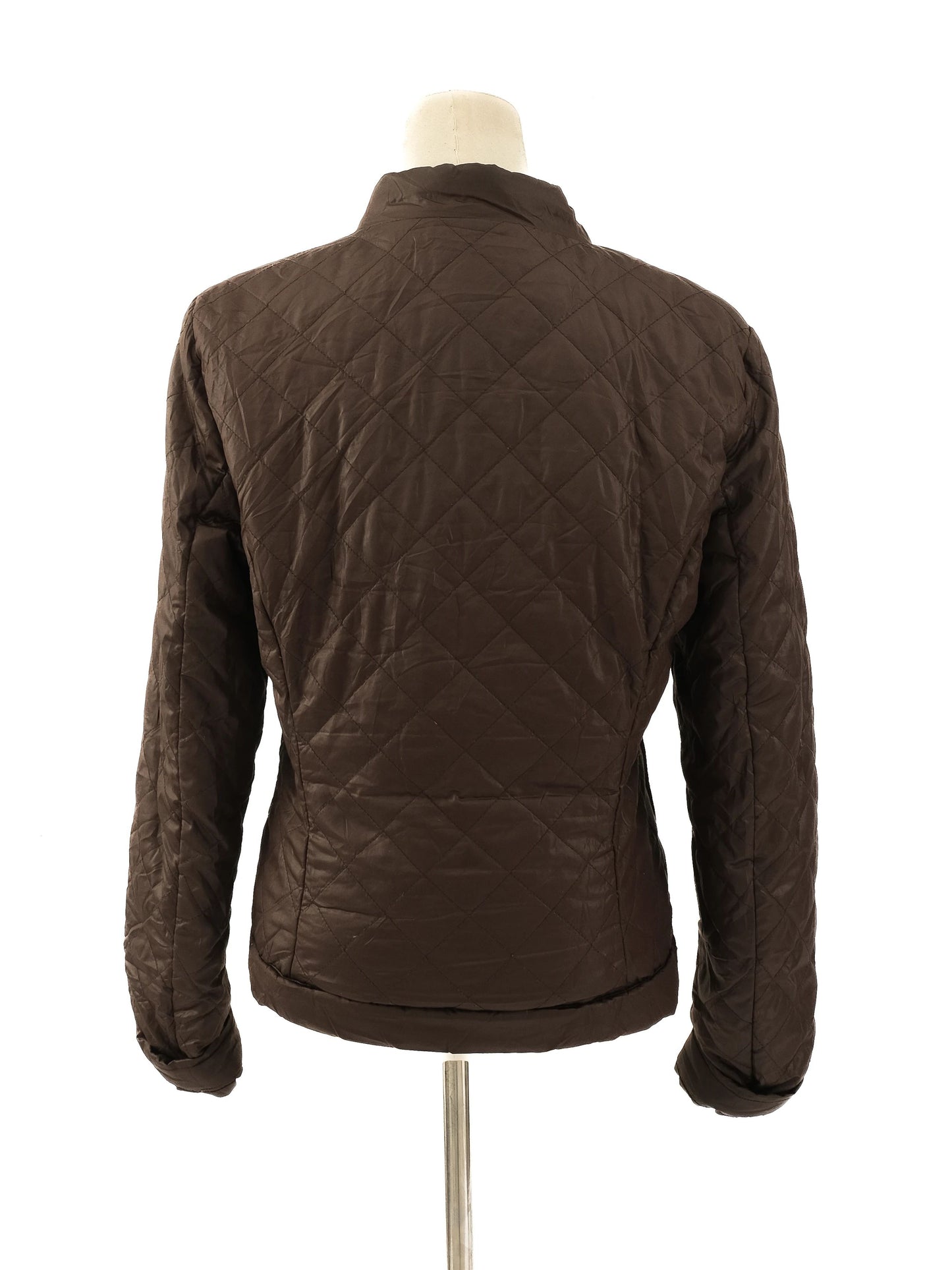 excellent maxco gray quilted jacket size l women's polyester