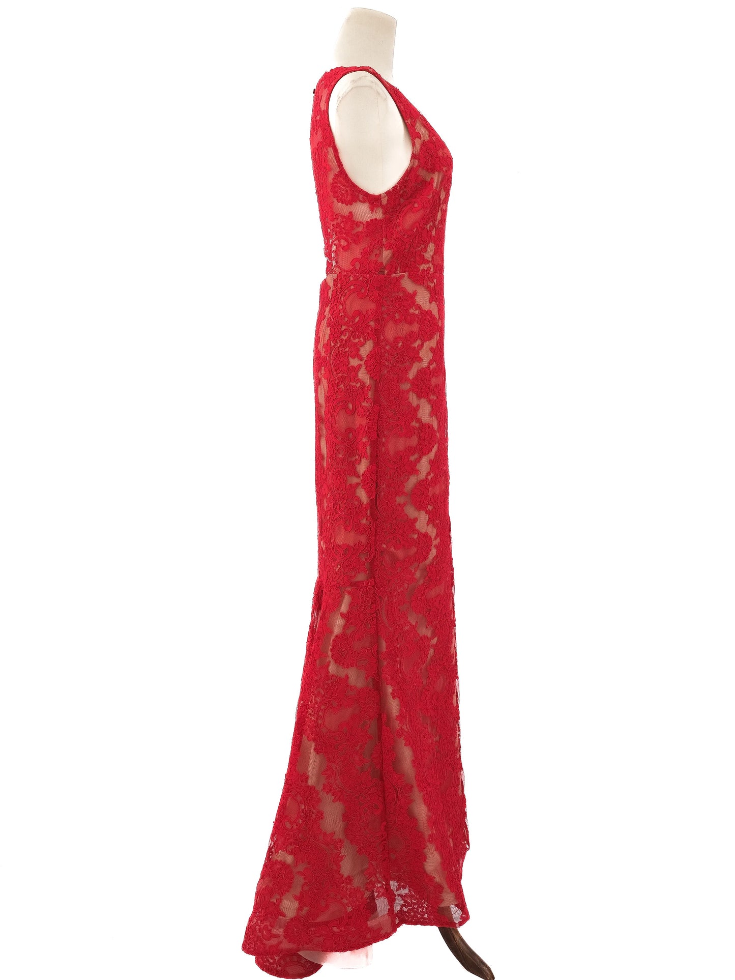 excellent alice+olivia red lace evening gown size l