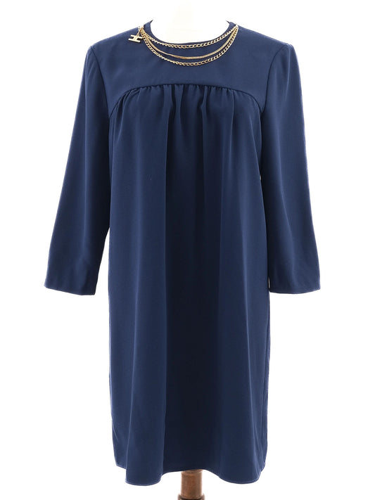 Excellent Elisabetta Franchi Blue Dress Size L with Gold Details