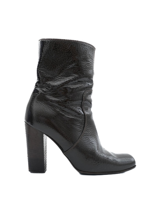 Excellent Fendi Orange Leather High-Heeled Ankle Boots Size 36.5