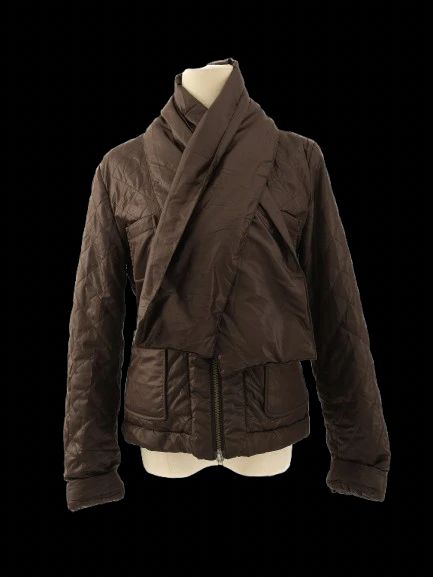 excellent maxco gray quilted jacket size l women's polyester