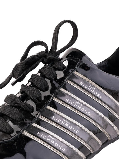 Excellent Richmond Black Leather Sneakers with Silver Stripes