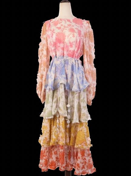 zimmermann floral tiered dress in silk, size l, excellent condition