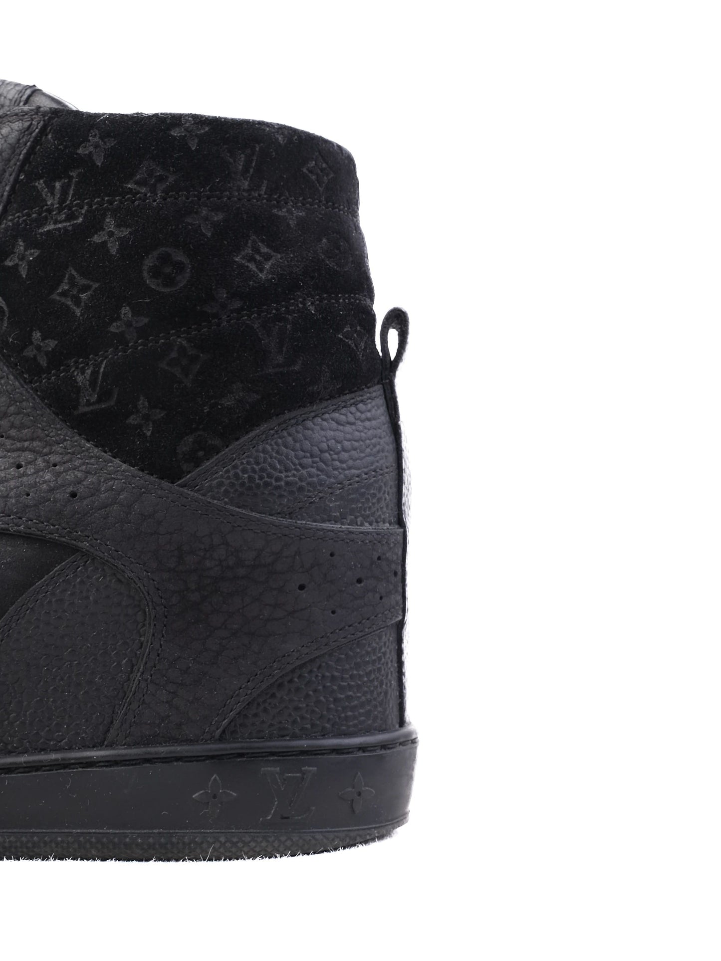 excellent louis vuitton black leather high-top sneakers size 37