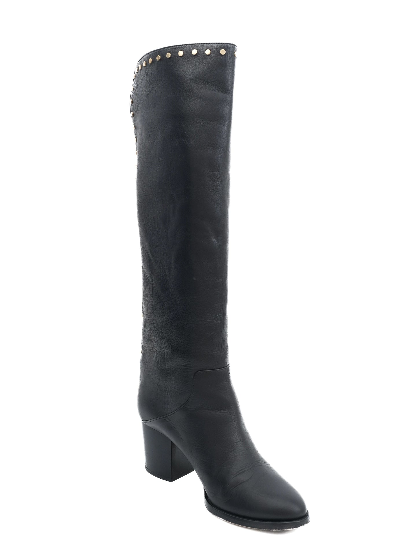 excellent jimmy choo black leather knee-high boots size 37