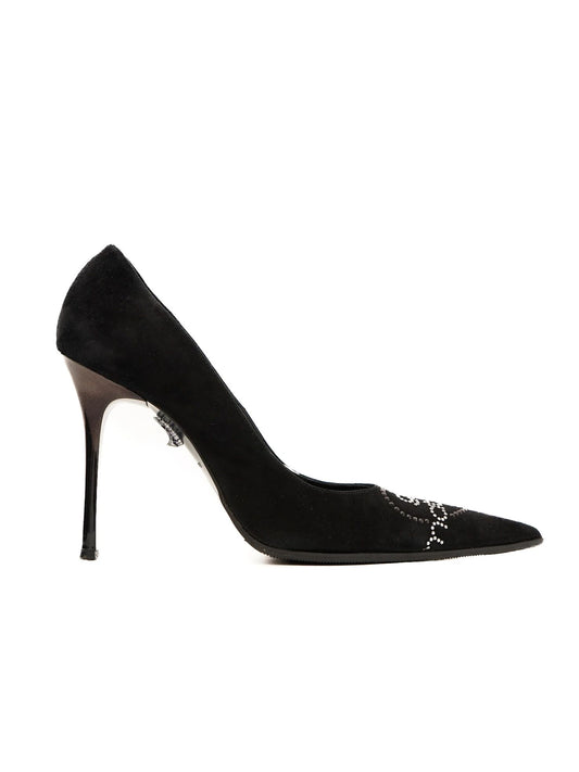 Excellent Gai Mattiolo Black Genuine Suede High-Heeled Shoes Size 37