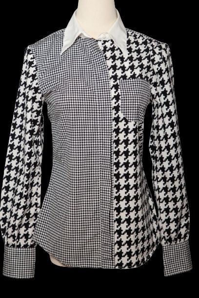 perfect tommy hilfiger women's houndstooth blouse size xs white cotton