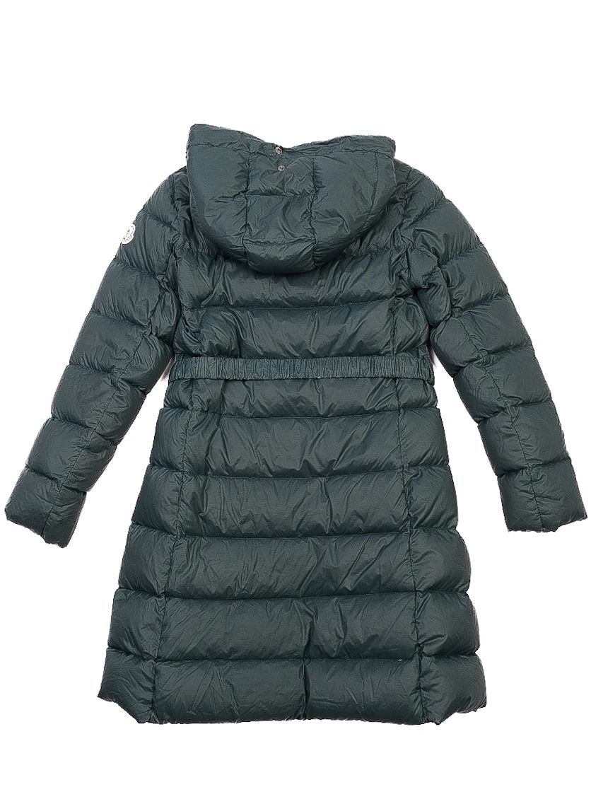 excellent moncler dark green padded coat with hood size 12 for kids