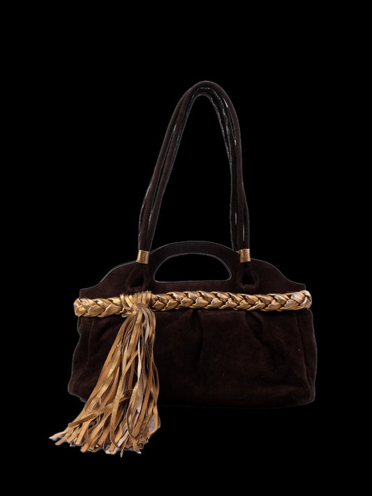 Bruno Magli Orange Leather Handbag with Braided Detail