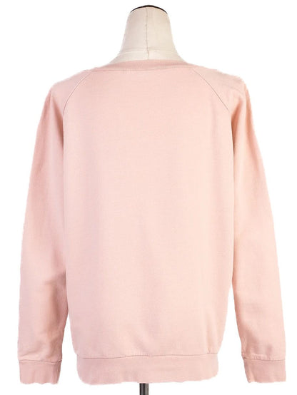 Excellent Intrend Pink Cotton Sweater Size S with Floral Embellishments