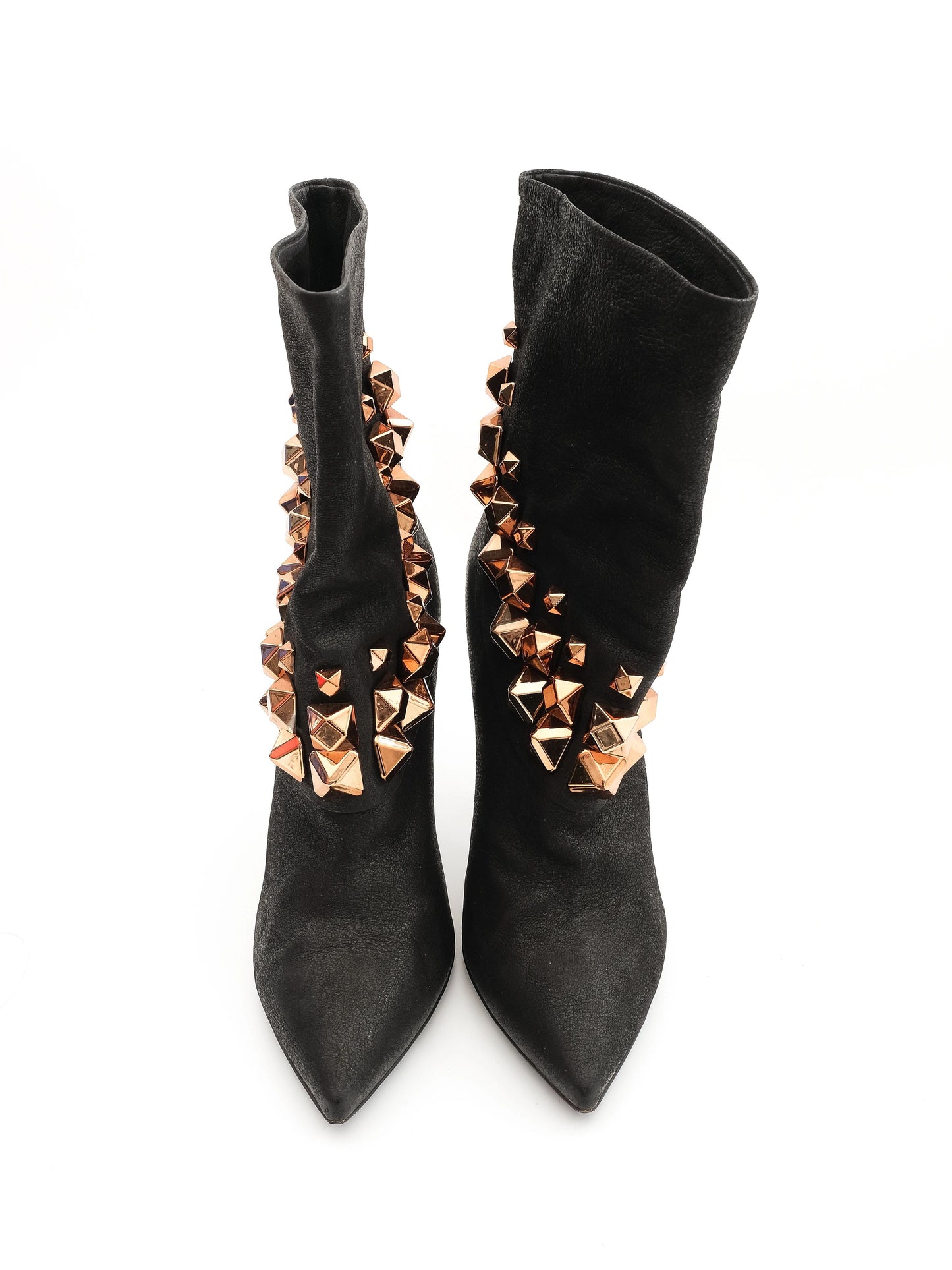 excellent greymer black leather high-heeled boots size 37 with gold studs