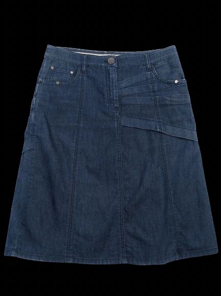 excellent la perla blue denim skirt size m with unique details