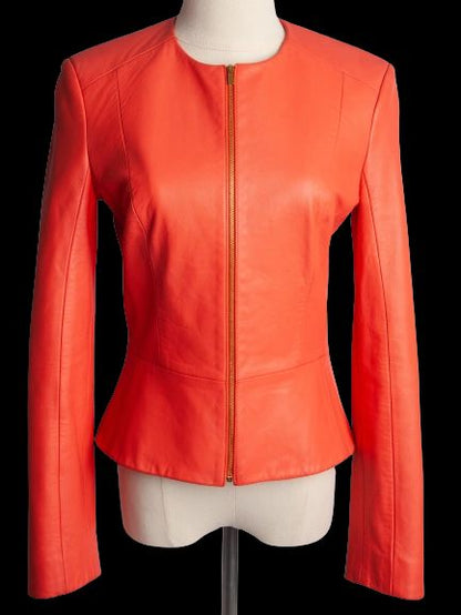Good Michael Kors Pink Leather Jacket Size XXS Women Fitted