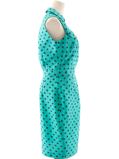 Excellent Luisa Spagnoli Blue Silk Dress Size L with Polka Dots