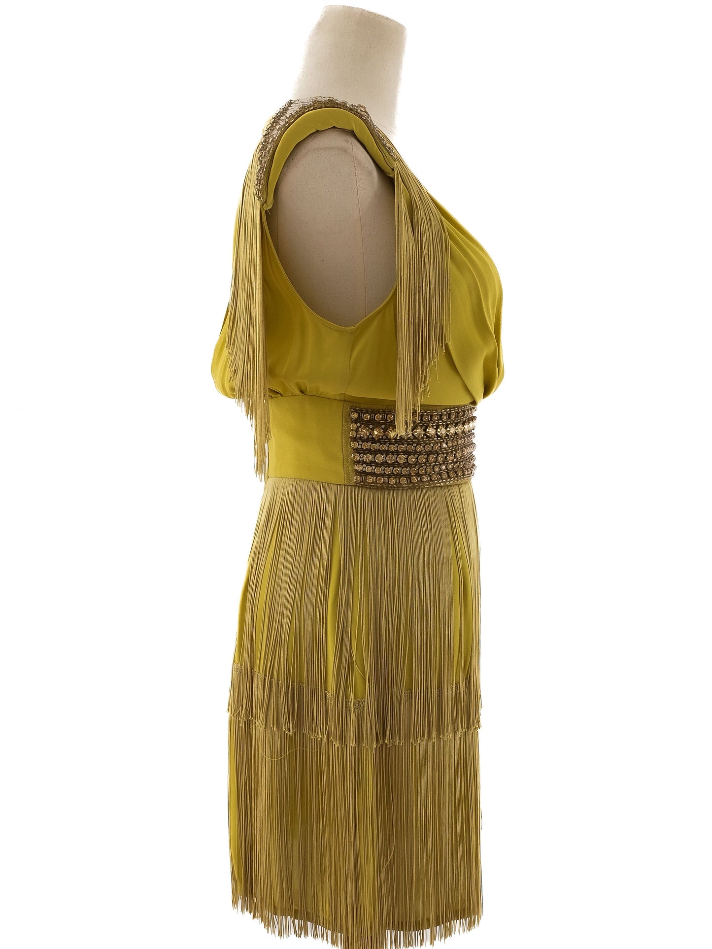 excellent elisabetta franchi yellow viscose dress size m with fringe