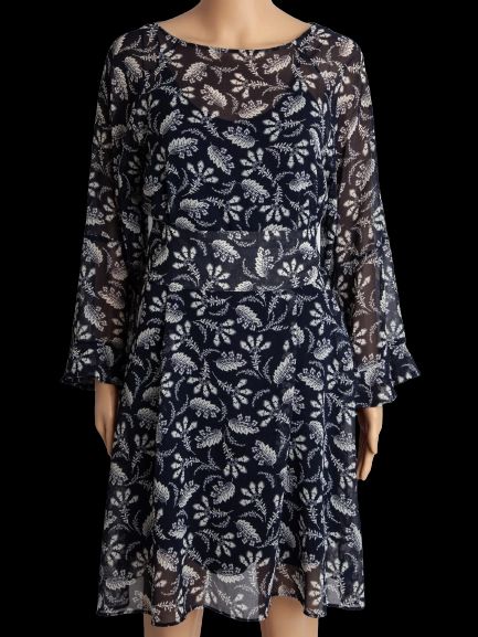 good marella floral dress black cotton size m with tied waist