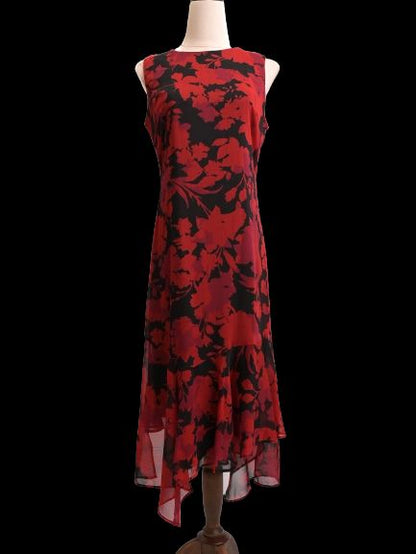 Excellent Calvin Klein Floral Sleeveless Dress Size S Black Red