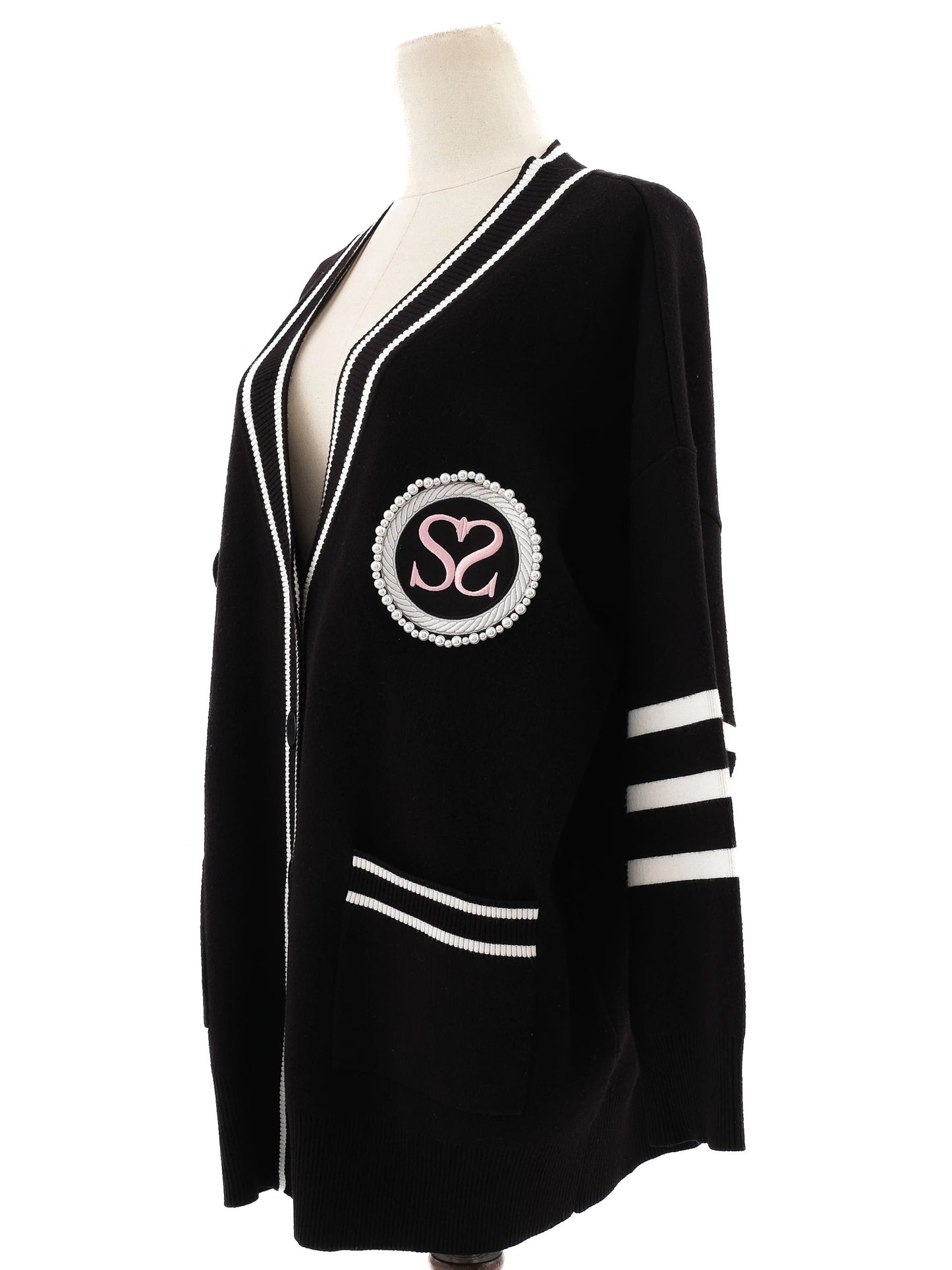 excellent sandro black cardigan with white trim size m