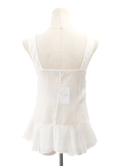 Excellent MaxCo White Cotton Sleeveless Blouse Size S with Ruffles