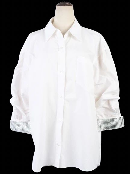 excellent alexander wang white cotton collared shirt with embellished cuffs