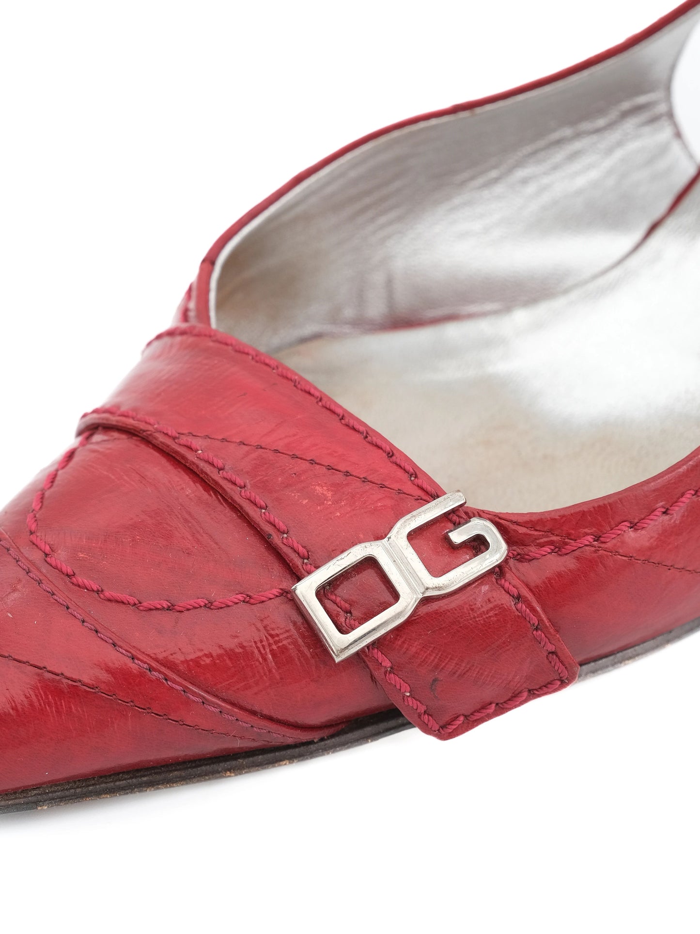 excellent dolce gabbana red leather slingback heels size 37.5
