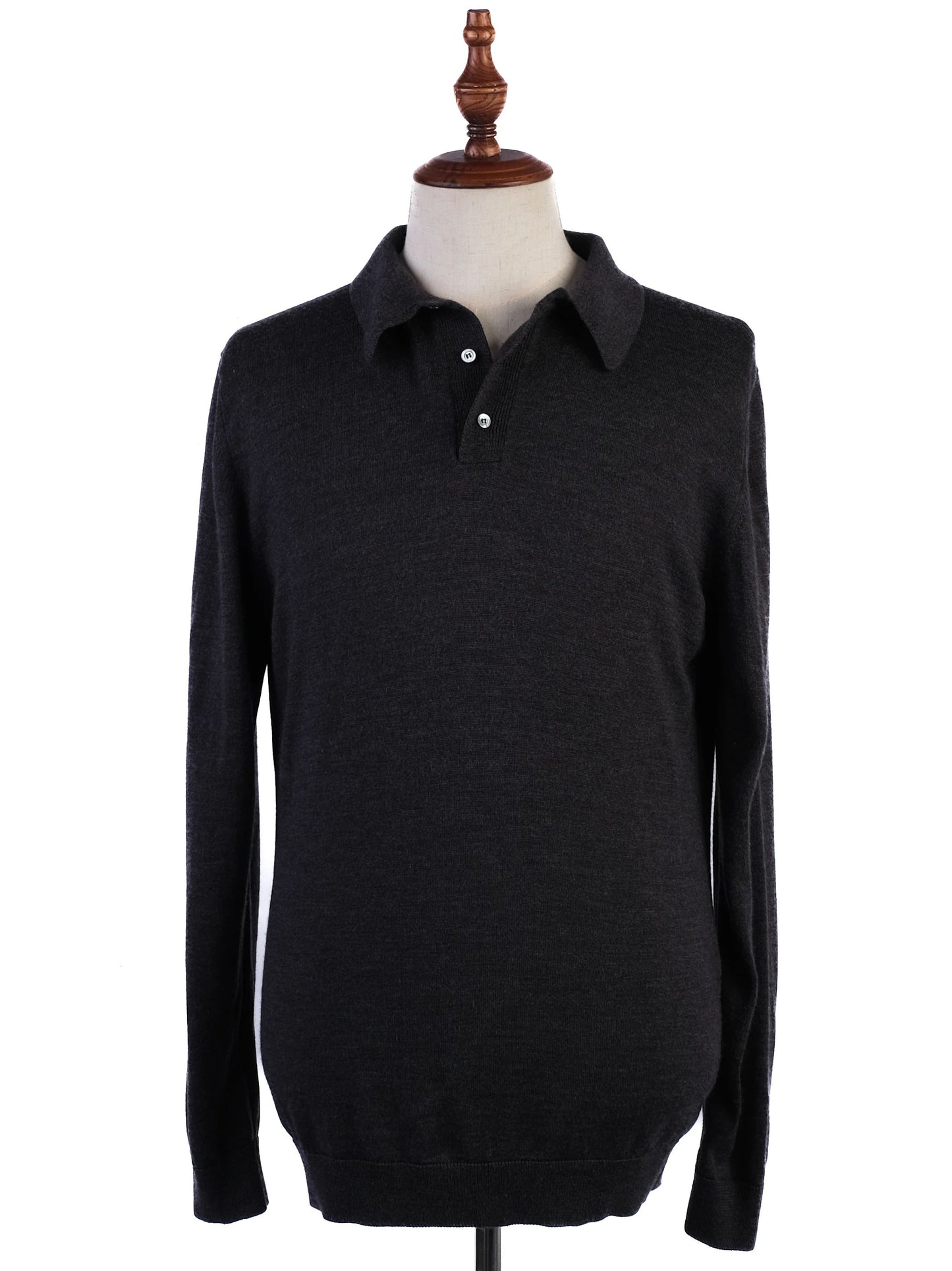 excellent cenere gray wool long-sleeved polo shirt size l for men