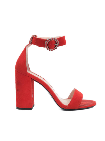 Excellent Maje Red Genuine Suede High-Heeled Sandals Size 37