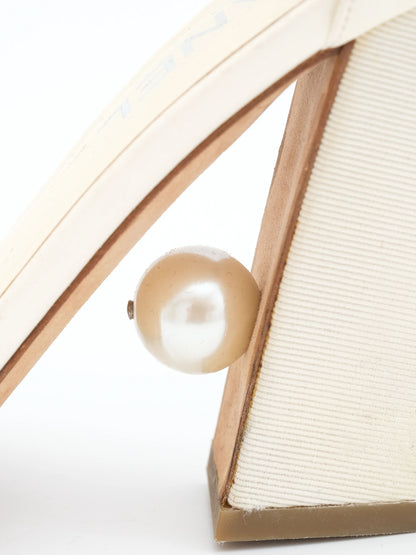 Average Chanel Yellow High Heeled Shoes Size 38.5 with Pearl Detail