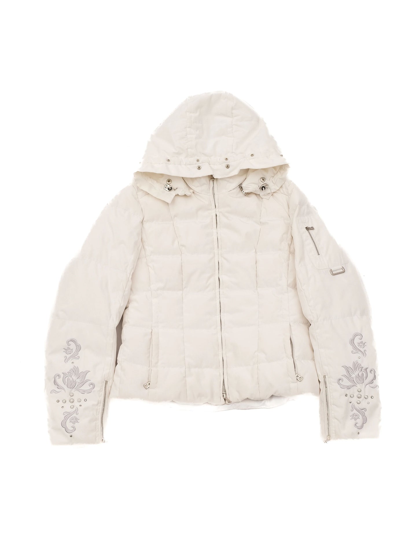 excellent bogner white quilted jacket with hood size m