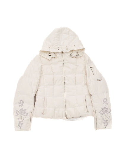 Excellent Bogner White Quilted Jacket with Hood Size M