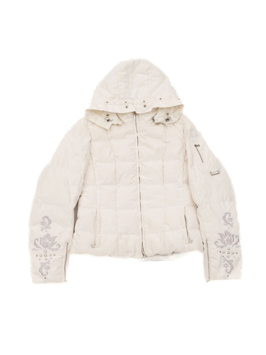 Excellent Bogner White Quilted Jacket with Hood Size M