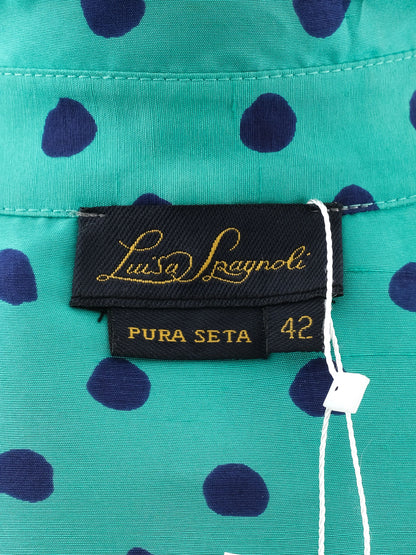 Excellent Luisa Spagnoli Blue Silk Dress Size L with Polka Dots