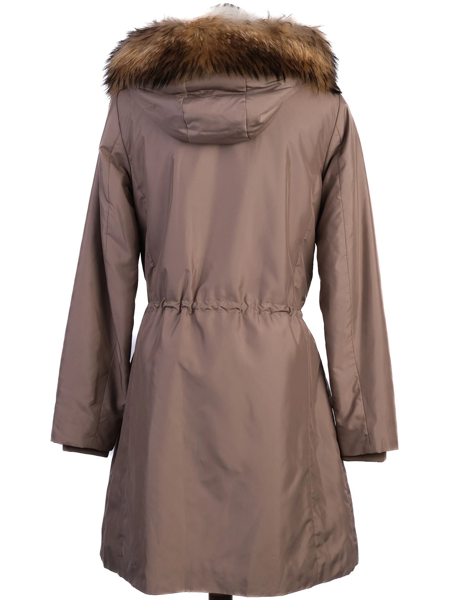 yves salamon gray winter coat xs with fur-trimmed hood