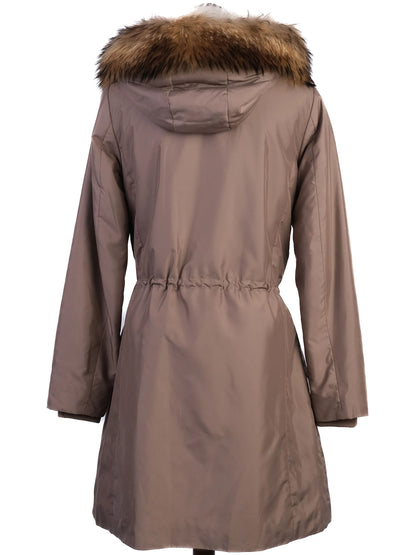Yves Salamon Gray Winter Coat XS with Fur-Trimmed Hood