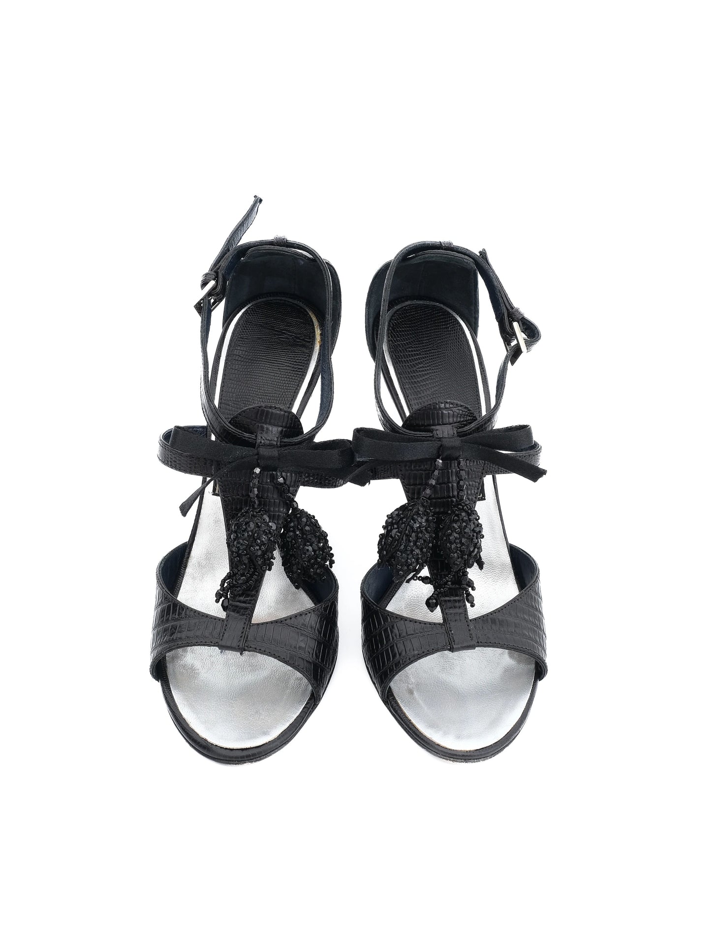 excellent gf ferre black leather high-heeled sandals size 38.5