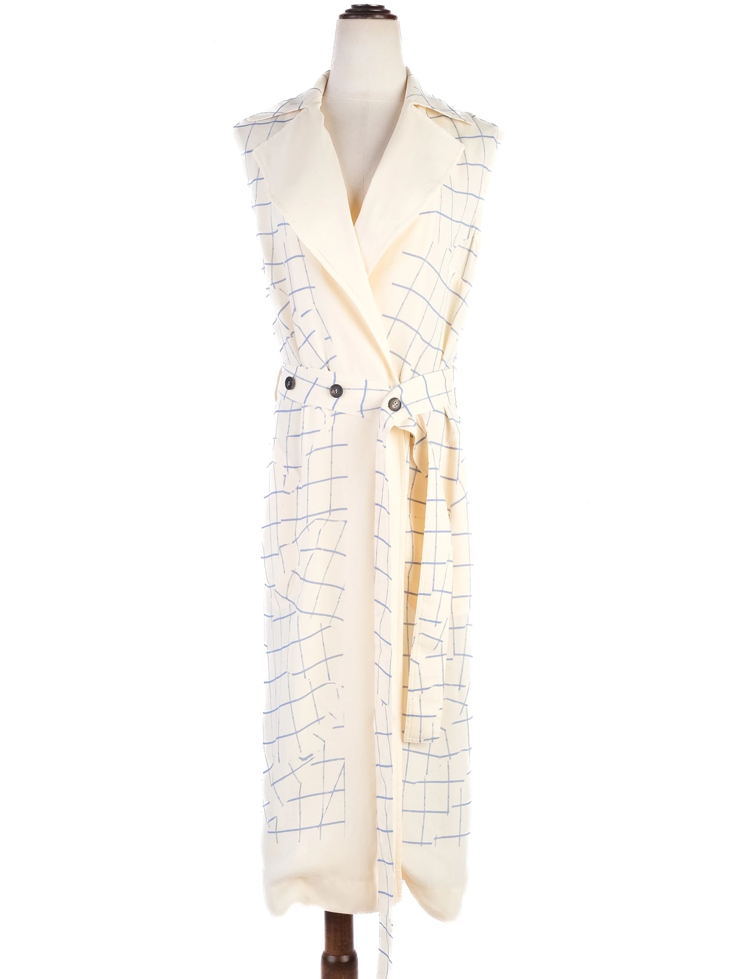 victoria beckham sleeveless trench coat blue grid pattern xs excellent