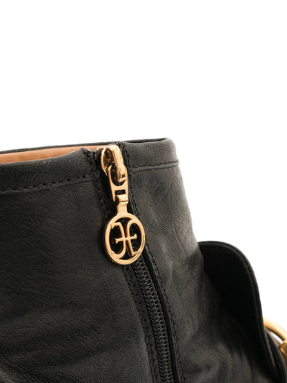 Excellent Fabi Black Leather Ankle Boots with Gold Buckle Size 36