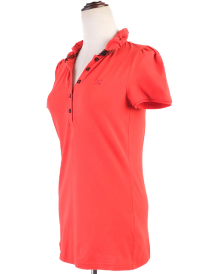 Excellent Burberry Red Short Sleeve Collared Shirt Size XS
