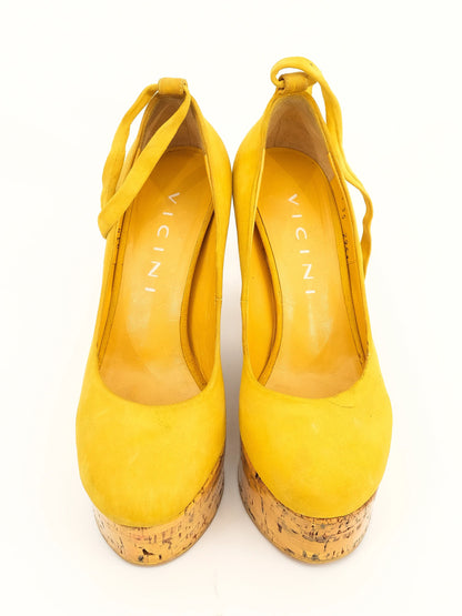 Vicini Yellow Leather Platform Wedge Shoes Size 35