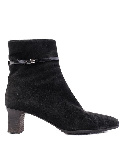 Bally Black Genuine Suede Ankle Boots with Patent Leather Strap Size 37