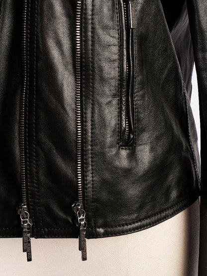 Excellent Plein Sud Black Leather Jacket Size S with Zipper Pockets