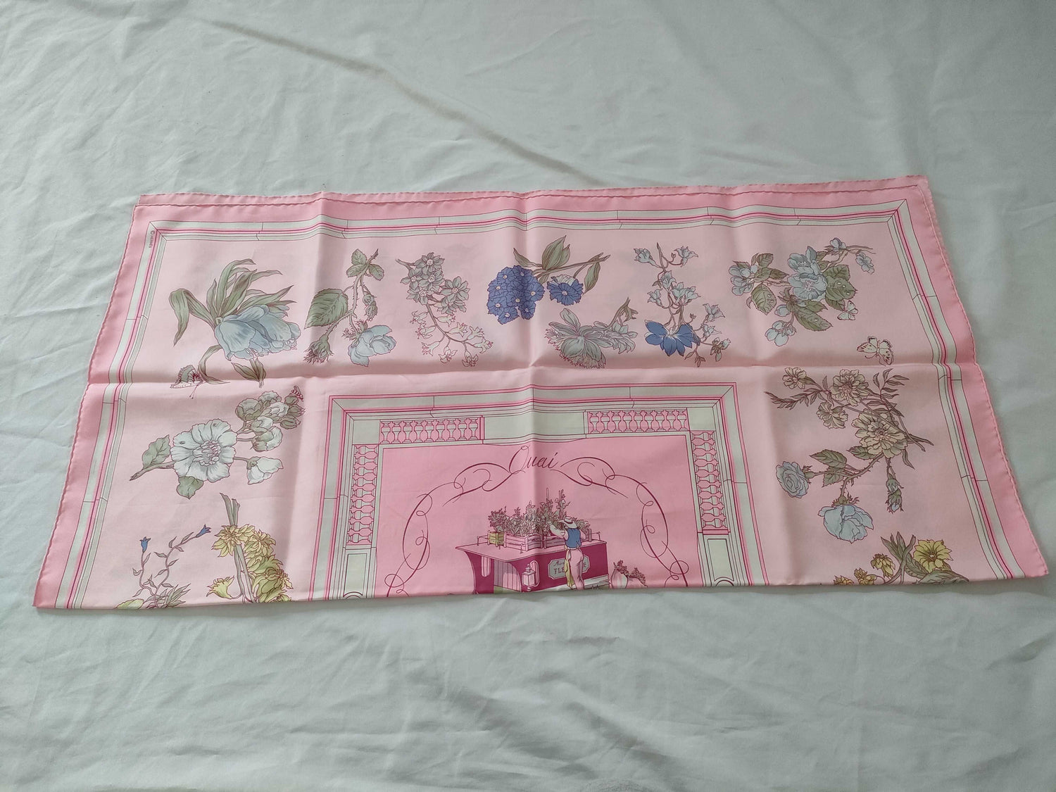 Hermes Carr 90 Quai Aux Fleurs Flowering Coastal Avenue Scarf Pink Silk