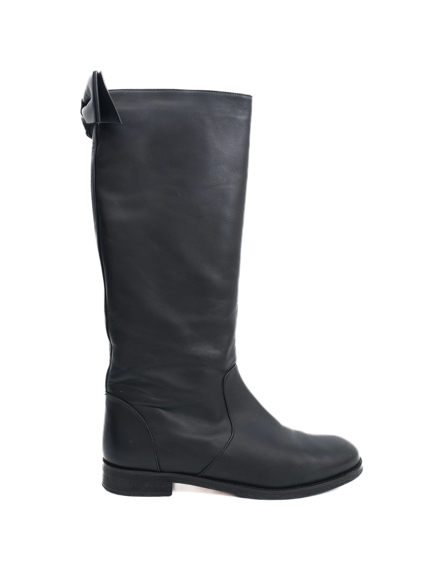 excellent red valentino black leather tall boots size 40 with bow