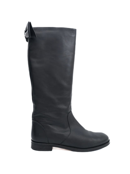 Excellent Red Valentino Black Leather Tall Boots Size 40 with Bow