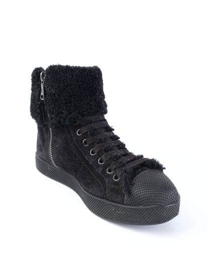 EXCELLENT Prada Black Leather High-Top Sneakers Size 35